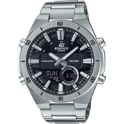 【金台鐘錶】CASIO卡西歐EDIFICE 雙顯 (男錶) 不鏽鋼錶帶 黑色 十年電力 ERA-110D-1A