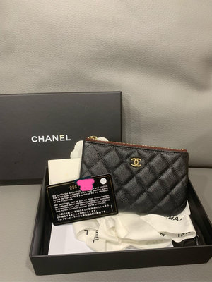 CHANEL. 正品 荔枝皮 ㄧ字拉鏈零錢包 鑰匙包 卡夾包