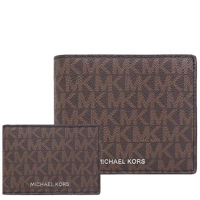 【美麗小舖】MICHAEL KORS MK 深咖啡色 防刮PVC皮革 男夾 短夾 皮夾 錢包 卡片夾~M28200