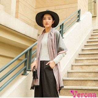【Verona】文青款直條紋雙面混色大披肩圍巾(限量款)
