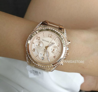 MICHAEL KORS Blair 玫瑰金色不鏽鋼錶帶石英 三眼計時 女士手錶 MK5263