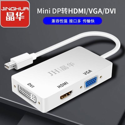 促銷 (null)晶華迷你Mini DP轉HDMI/VGA/DVI蘋果電腦電視雷電macbook轉換線器 可開發票