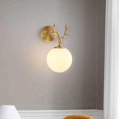 新款北歐壁燈現代簡約全銅鹿角燈客廳過道個性創意鹿頭臥室床頭燈誌