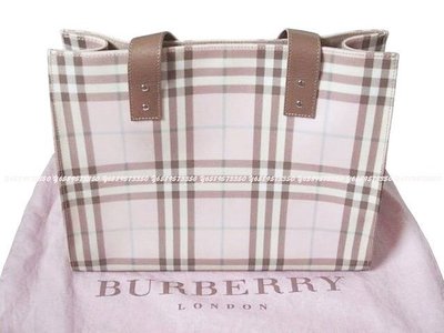 正品 BURBERRY LONDON 義大利製 優雅駝色真皮背帶甜美氣質粉紅色經典格紋包