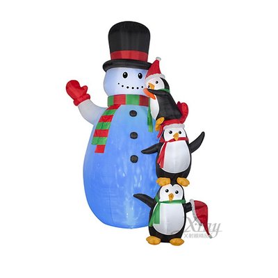 充氣12呎雪人企鵝，聖誕佈置/自動充氣擺飾/聖誕充氣/聖誕造景/裝飾/開幕/會場佈置/打卡，節慶王【X788601】