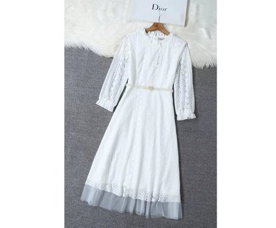 ✤寵愛Pamper for you✤Dior法式優雅氣質白色蕾絲連衣裙