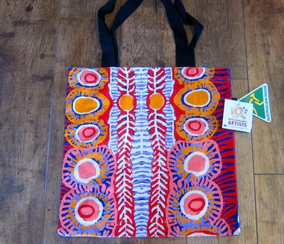 購於澳洲~澳洲製藝術家設計手繪風格原住民圖騰圖案側肩背手提帆布手提包棉袋手提袋tote購物提袋