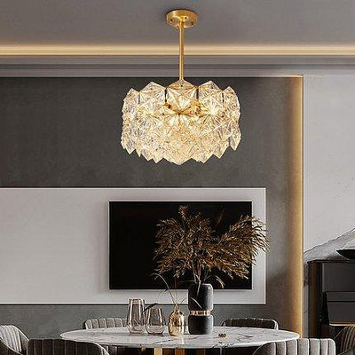 廠家供應 北歐現代簡約黃銅水晶吊燈 個性創意臥室網紅燈客廳吊燈