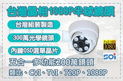 台灣晶片台灣製/保固1年/1080P鏡頭/監視器1080P鏡頭/監視器鏡頭/可切720P、類比/AHD1080P/板橋