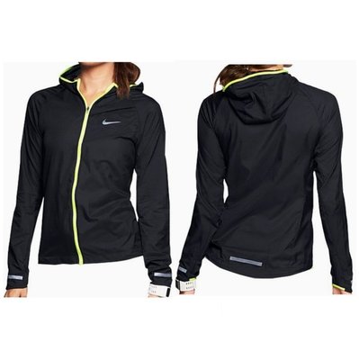 AsukA的窩窩~(衣) Nike慢跑步超輕量超輕薄便攜收納綠螢光線黑色連帽外套風衣618992-010