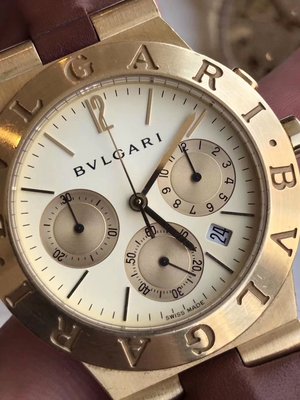 專櫃正品 BVLGARI 寶格麗 18K金 36mm 三眼計時腕錶（ 特價福利品！優惠出清換現金 ）