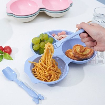 【汽車小麥造型餐具三件組】分隔餐盤湯匙叉子 兒童學習餐組 兒童分格餐盤配勺叉套裝