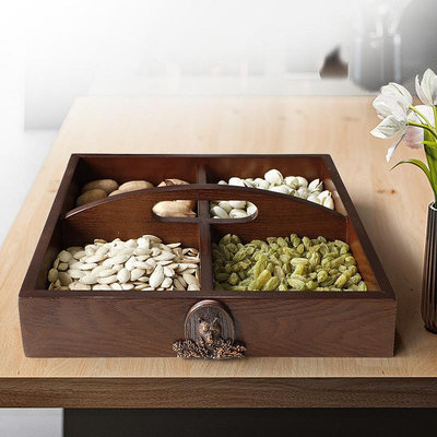 美式木質糖果盒干果盤創意化妝品紙巾收納盒零食盒瓜子堅果盒