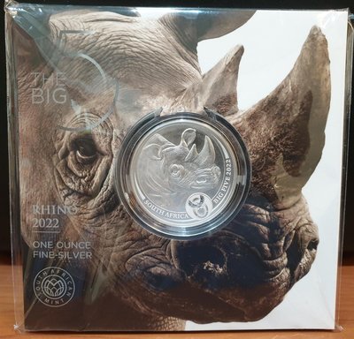2022南非大五系列 - 犀牛銀幣 銀章 1盎司 原包裝 純銀999 收藏用