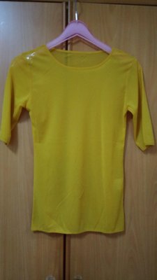 外銷款 芥黃色 五分袖上衣 罩衫 內搭衣 透視性感 上衣