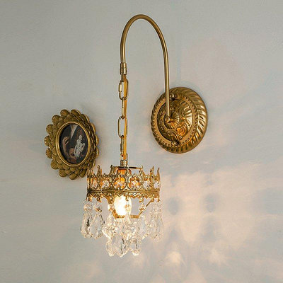 法式中古水晶壁燈vintage復古臥室客廳電視背景墻過道LED床頭燈具