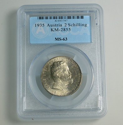 評級幣 1935年 奧地利 2 Schilling 先令 銀幣 紀念幣 鑑定幣 ACCA MS63