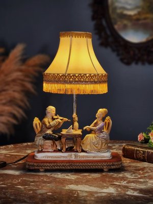 德國 浪漫 貴族 情侶 洛可可 古典 流蘇燈罩 桌燈 檯燈 瓷燈 la0400【卡卡頌  歐洲古董】✬