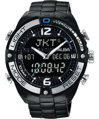 ALBA 雅柏 兩個世界雙顯腕錶(AZ4015X1)-黑/44mm N021-X002SD