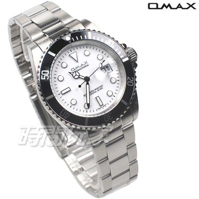 OMAX 十足個性 時尚流行錶 水鬼錶 加強夜光 不銹鋼帶 男錶 防水手錶 OM4057黑框白【時間玩家】