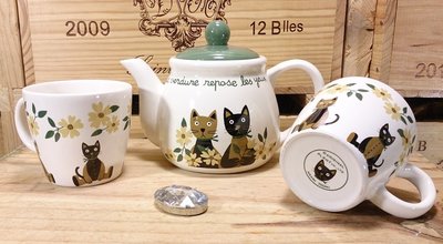 日本NAOMI TOZAKI戶崎尚美 陶瓷沙龍貓茶具組 : 精品 收藏 進口 日本 貓 可愛 杯子 茶壺 西式 餐具