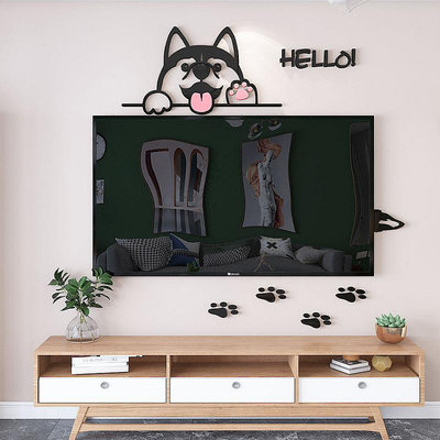 【DAORUI】卡通狗狗壁貼哈士奇3D立體牆貼客廳電視背景牆面裝飾佈置簡約創意亞克力防水貼紙