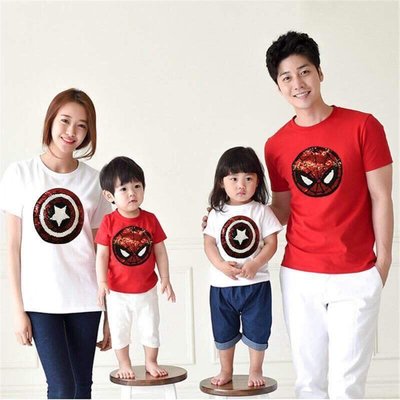 ♥【PA0011】韓版親子裝美國隊長/蜘蛛人短袖T恤 (爸爸/媽媽) 2色 (現貨) ♥