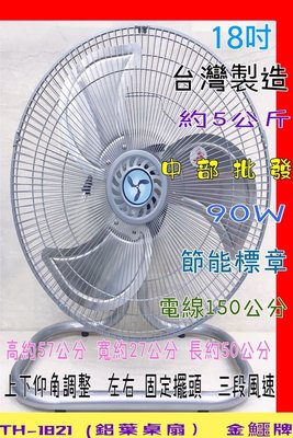 + 金鱷牌 18吋 桌扇 工業扇 電風扇(台灣製造) 三段風速 落地扇 通風扇 壁扇 鋁葉桌扇 太空扇