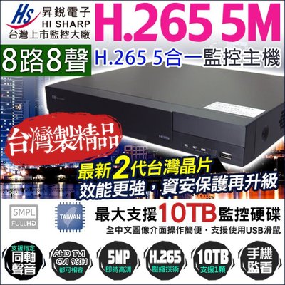 昇銳 HS-HQ8311 台灣晶片 8路 H.265 500萬 5MP AHD 1080P 類比 手機遠端 監控主機