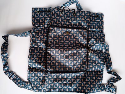 【綠色和風小花紋可折疊環保袋 手提背包兩用】日本帶回