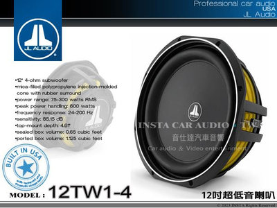 音仕達汽車音響 美國 JL AUDIO 12TW1-4 12吋超低音喇叭 重低音喇叭 久大正公司貨