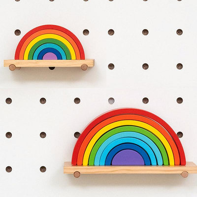 現貨免運iwood木目 洞洞板彩虹積木裝飾擺件 北歐風木質拼搭玩具疊疊樂