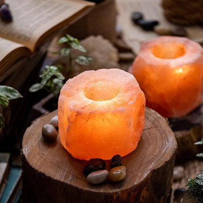 天然玫瑰礦鹽蠟燭燭臺 鹽燈浪漫燭光晚餐歐式擺件裝飾禮品