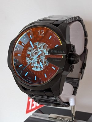 DIESEL Mega Chief Automatic 鏤空錶盤 黑色不鏽鋼錶帶 男士 自動機械錶 DZ7457