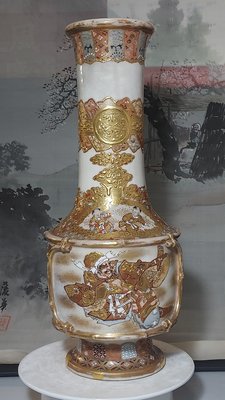 日本 明治早期 薩摩燒 金欄手 長頸大瓶