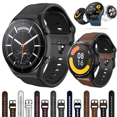 適用於小米 MI Watch S1 / S1 Active 皮革 + 矽膠錶帶手鍊錶帶 MI 手錶顏色 2 腕帶的 22