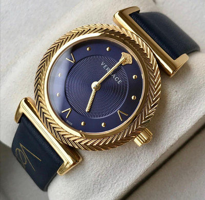 VERSACE V-Motif 藍色錶盤 藍色皮革錶帶 石英 女士手錶 VERE00218