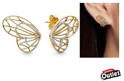 【全球購.COM】Pandora 潘朵拉 鍍18k鑲鑽新款鏤空蝴蝶耳環 925純銀珠 美國正品代購
