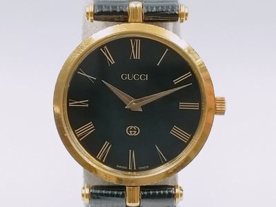【發條盒子H0001特價中】GUCCI 古馳 鍍金黑面 石英兩針  經典女錶 全原裝