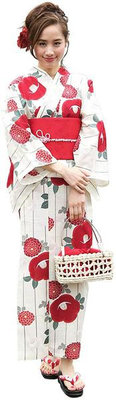 Nishiki【日本代購】和式浴衣+束腰帶2件套 女士成人用 - 椿に丸菊