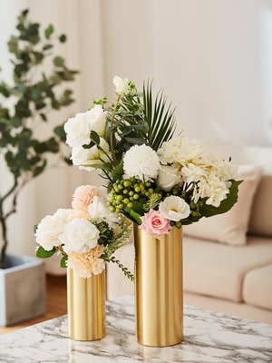 熱銷 北歐純黃銅干花卉花瓶擺件客廳直筒ins風簡約水養插花器桌面裝飾