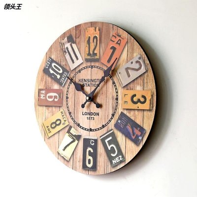 現貨熱銷-新款實木歐式復古掛鐘 LONDON1873 彩色數字墻面裝飾鐘 0002B1T掛鐘