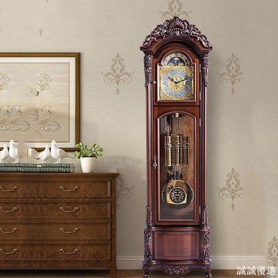 現貨熱銷-德國赫姆勒歐式機械落地鐘客廳別墅擺鐘中式復古立式鐘表實木古典