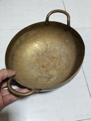 二手 老銅鍋 銅火鍋 重1斤左右；直徑20cm 高7.5cm 古玩 老物件 雜項1511【萬寶閣】