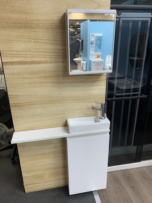 【瘋衛浴】日系浴室風類洗手器搭配單孔混合龍頭浴櫃組鏡櫃可收納小空間便利