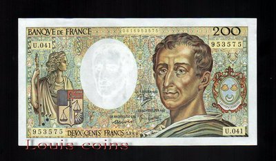 【Louis Coins】B038-FRANCE-1981-94法國紙鈔.200 francs孟德斯鳩(1133)