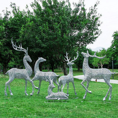 現貨 快速發貨仙鶴雕塑火烈鳥魚鹿兔不銹鋼水池造景售樓庭院園林景觀裝飾品擺件