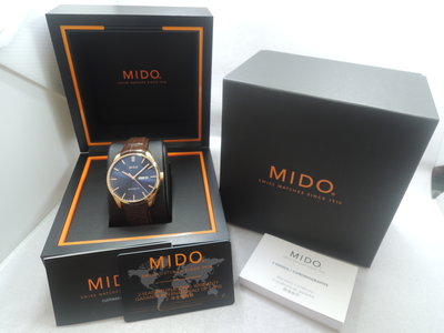 【汎德名錶】美度錶 MIDO Belluna 皇家紳士款 M024630日期星期 玫瑰金PVD 藍色面盤 自動 25石