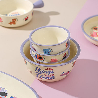 卡通陶瓷碗家用釉下彩餐具湯碗面碗可愛米飯碗早餐盤子