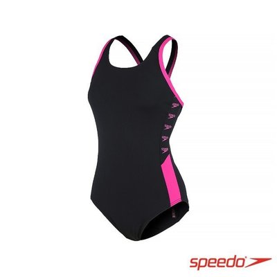 ~BB泳裝~SPEEDO 2021 Boom Logo Splice 女人運動連身泳裝 黑/電器粉紅